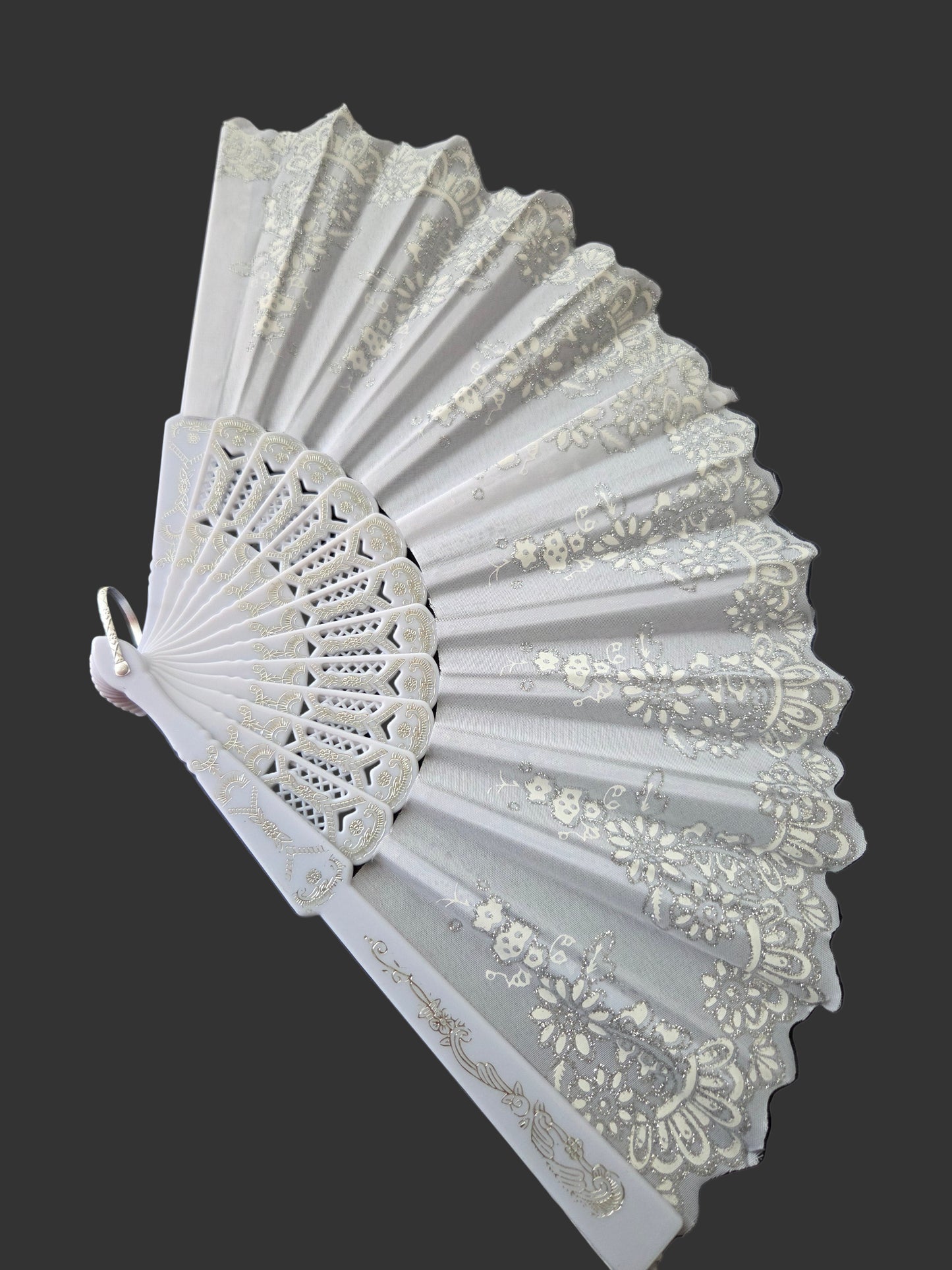 Beautiful hand held fan with glitter designs