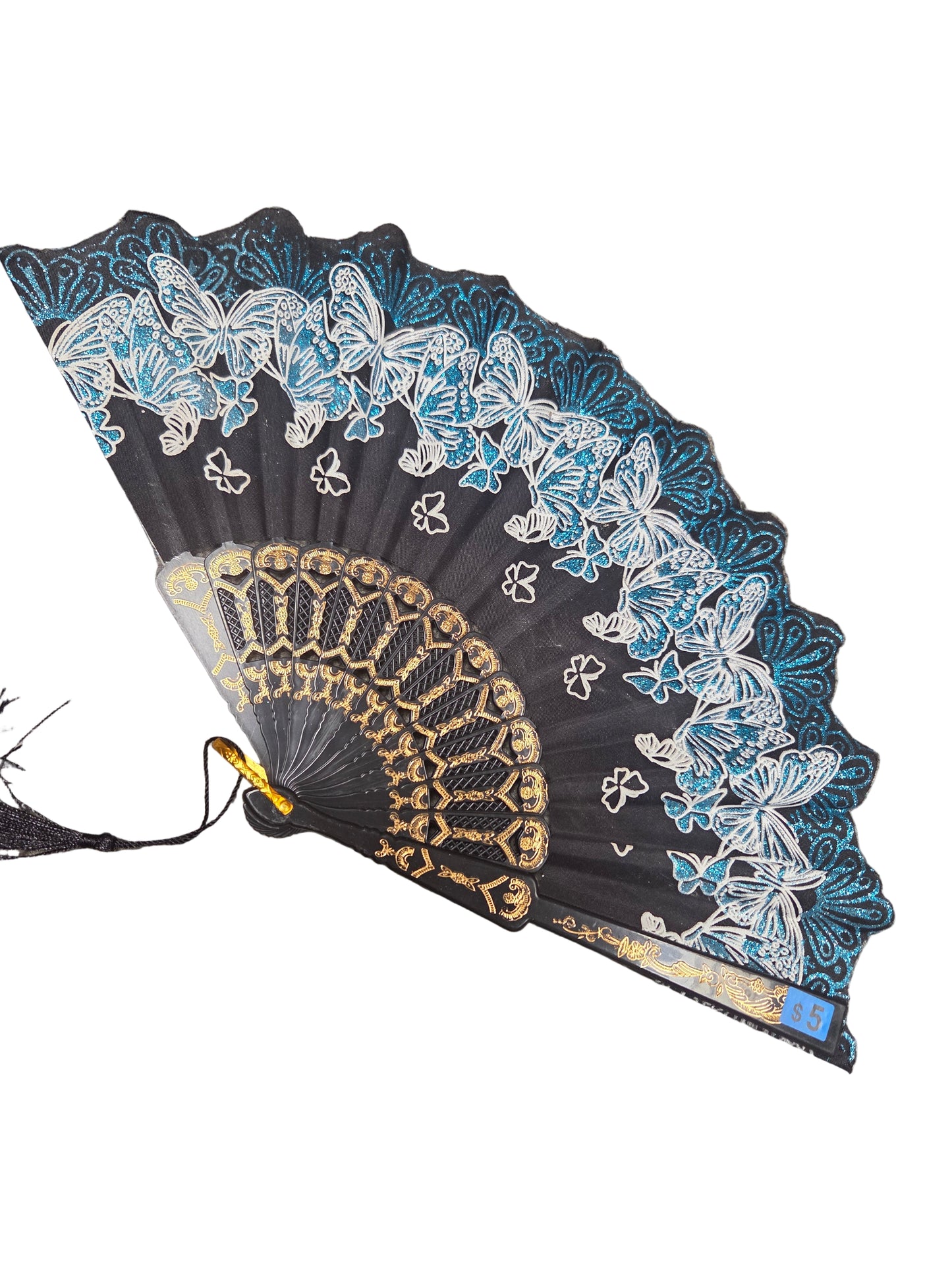 Beautiful hand held fan with glitter designs
