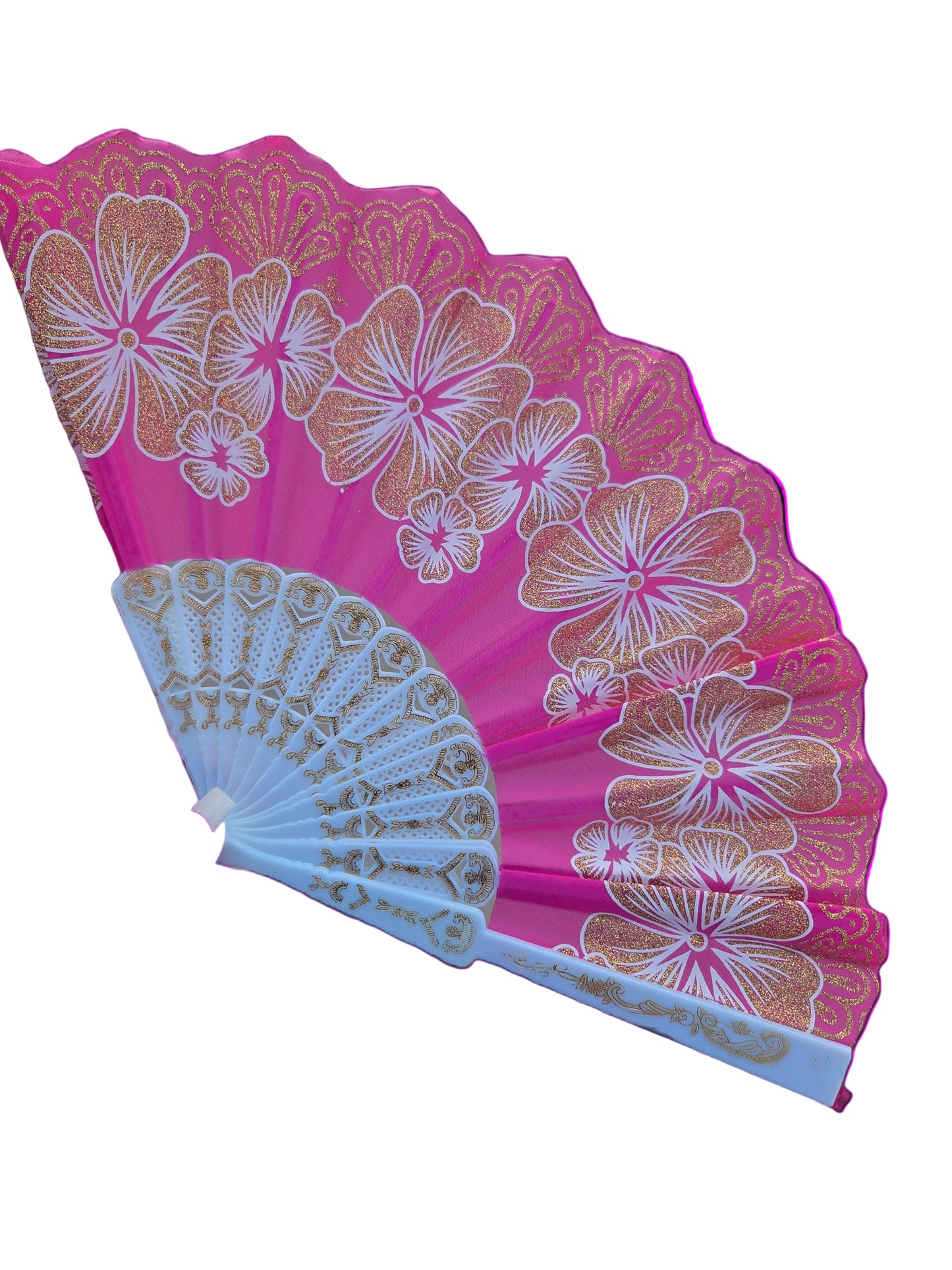 Pink with glitter gold flowers fan image 0