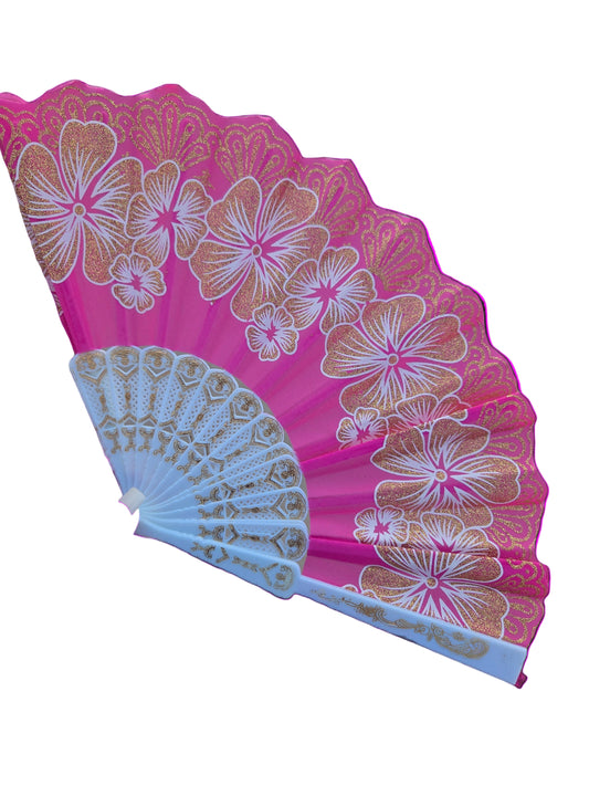 Pink with glitter gold flowers fan image 0